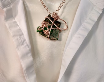 Gallery Style, Handcrafted, Copper Wire Wrap, Genuine Jasper Stone, Statement Necklace and Earrings Set !