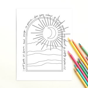 Psalm 4:8 Coloring Page | DIGITAL DOWNLOAD | Christian Coloring Sheet | Coloring Pages for Adults | Printable Coloring Sheet