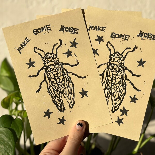 make some noise cicada block print