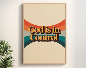 God is in Control Retro Art Print, 70s Christian Poster (Digital Download)