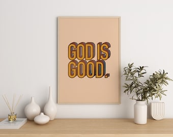 God is Good Retro Art Print, 70s Christian Poster (Digital Download)