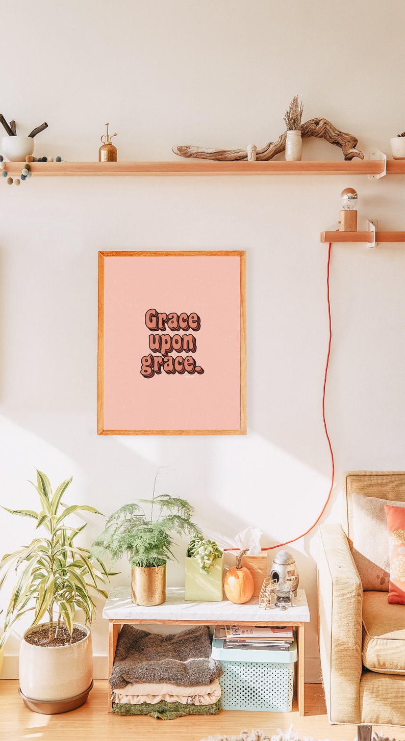 Grace Upon Grace Retro Bible Verse Print, 70s Christian Wall Art (Digital Download) image 1