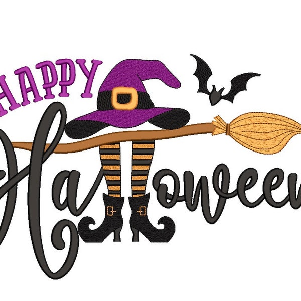 Happy Halloween Stickdatei, 4 Größen, Sofort Download