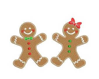 Gingerbread Boy & Girl Embroidery Design, 3 sizes, Instant Download