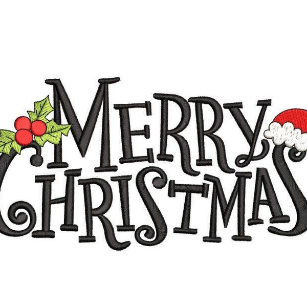 Merry Christmas Embroidery Design, 5 sizes, Instant Download