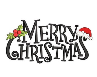 Merry Christmas Embroidery Design, 5 sizes, Instant Download