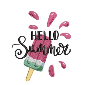 Hello Summer Embroidery Design, 4 sizes, Instant Download