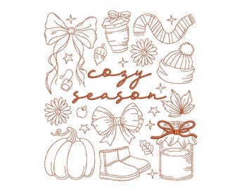 Cozy Season Embroidery Design, 5 sizes, Instant Download
