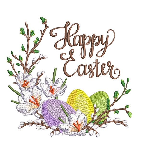 Happy Easter Embroidery Design, 3 sizes, Instant Download