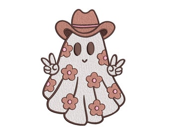 Diseño de bordado floral para Halloween, fantasma, vaquero, hola, vaquero, temporada espeluznante, truco o trato, 3 tamaños, descarga instantánea