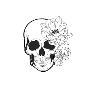 Floral Skull Embroidery Design, 4 sizes, Instant Download