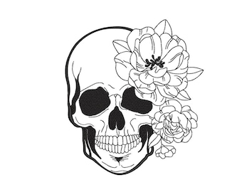 Floral Skull Borduurontwerp, 4 maten, Instant Download