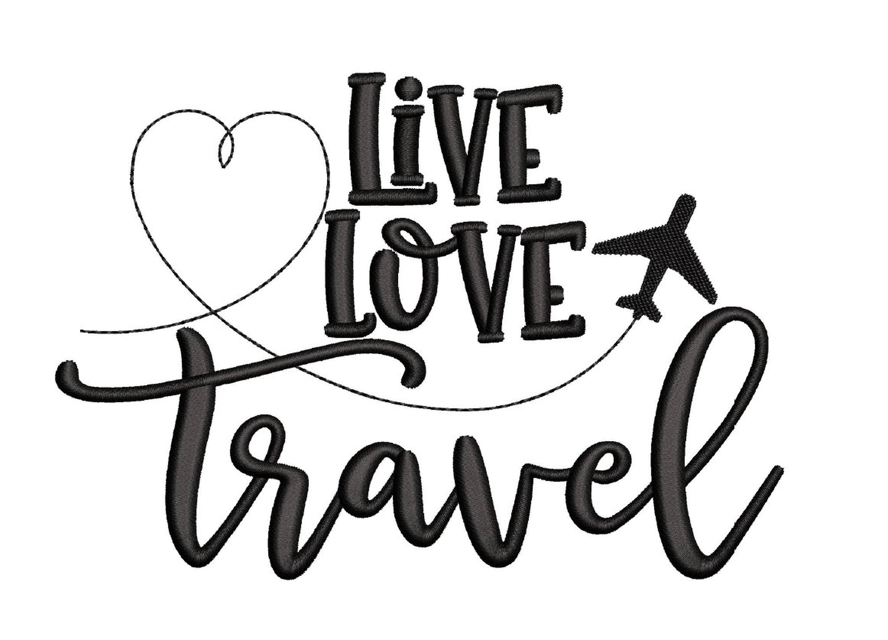 Live Love Travel Embroidery Design, Airplane Embroidery File, 4 sizes, Instant Download