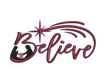 Believe Embroidery Design, Merry Christmas Embroidery File, 3 sizes, Instant Download
