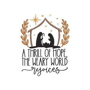 Holy Night Embroidery Design, Merry Christmas Embroidery File, 3 sizes, Instant Download