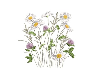 Diseño de bordado de flores de verano, 4 tamaños, Descarga instantánea