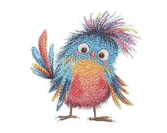 Schattig vogelborduurontwerp, 3 maten, direct downloaden