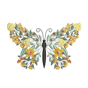Floral Butterfly Embroidery Design, 3 sizes, Instant Download
