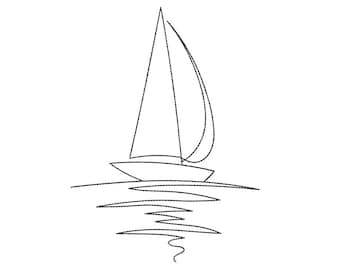 Sail Boat Marine Line Art Embroidery Design, 5 sizes, Instant Download
