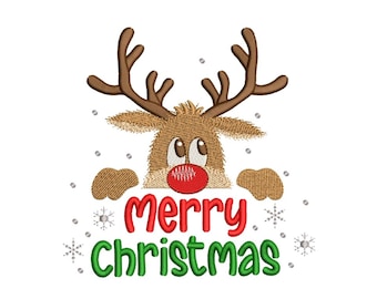 Christmas Reindeer Embroidery Design, 4 sizes, Instant Download