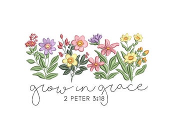 Grow in Grace Haft Design, Kwiaty Haft Plik, 3 rozmiary, Natychmiastowe pobranie