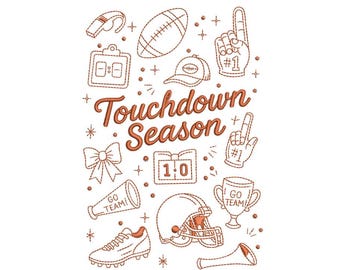 Touchdown seizoen voetbal machine borduurwerk ontwerpen, sport borduurontwerp, 4 maten, Instant Download