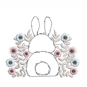 Floral Easter Bunny Embroidery Design, 4 sizes, Instant Download