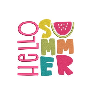 Hello Summer Embroidery Design, 4 sizes, Instant Download