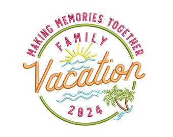 Family Vacation Embroidery Design, Summer Embroidery Design, 5 sizes, Instant Download