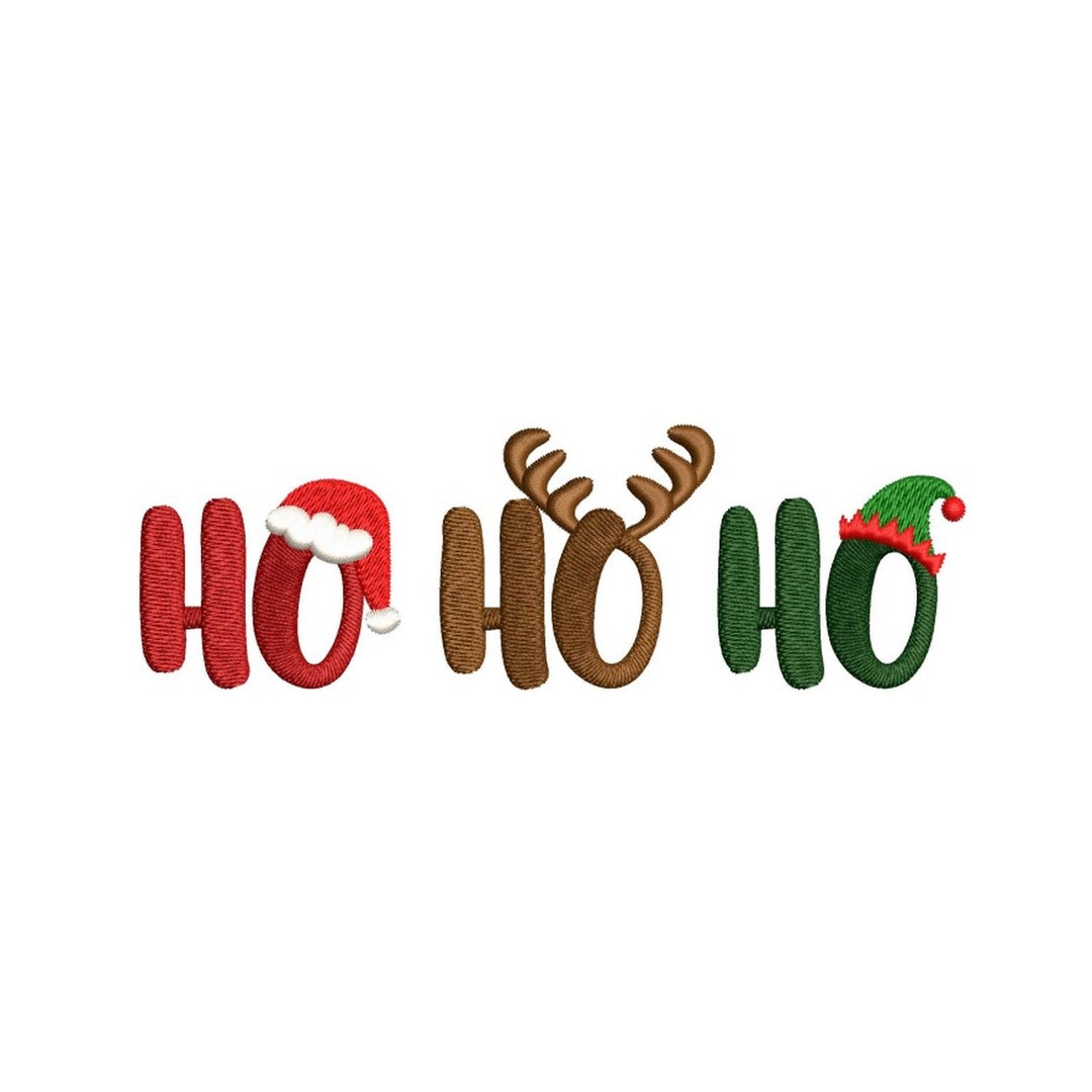 Diseño de bordado navideño Ho Ho Ho, 5 tamaños, Descarga instantánea