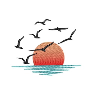 Sunset embroidery design, 4 sizes, Instant download