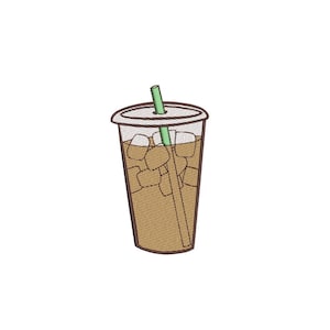 Iced Coffee Embroidery Design, 3 sizes, Instant Download