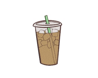 Iced Coffee Embroidery Design, 3 sizes, Instant Download