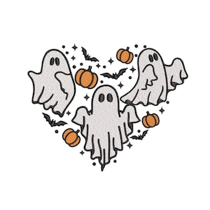 Diseño de bordado de fantasmas, Archivo de bordado de Halloween, 4 tamaños, Descarga instantánea