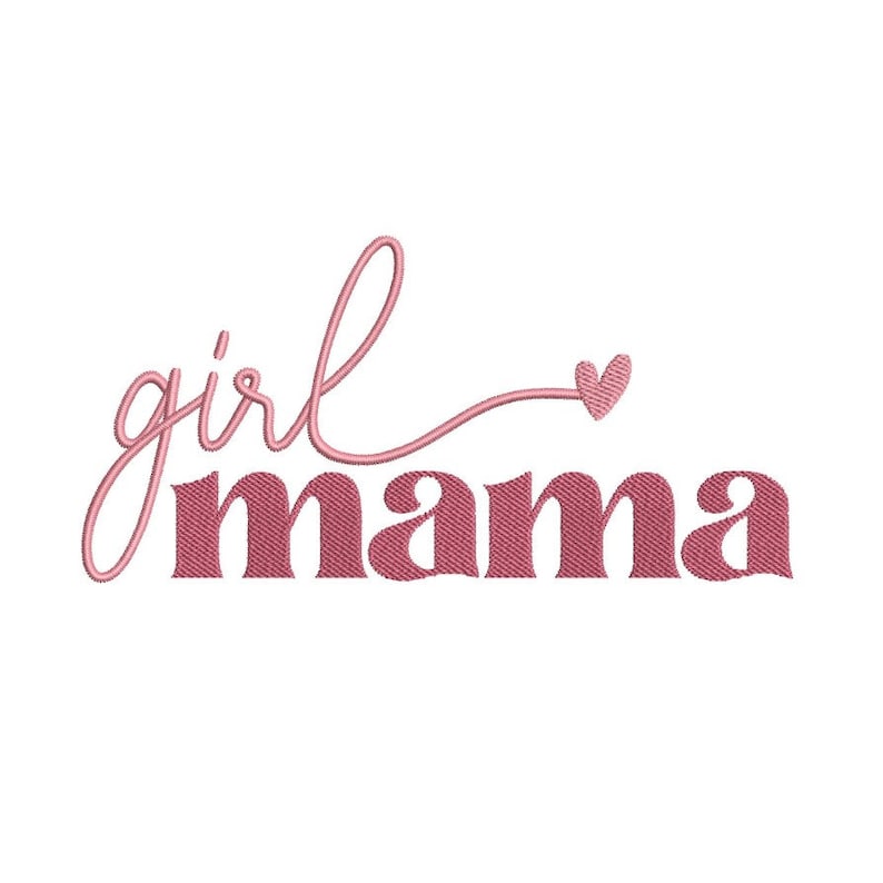 Puede incluir: Dise&ntilde;o de bordado rosa con el texto "girl mama" y un peque&ntilde;o coraz&oacute;n rosa.