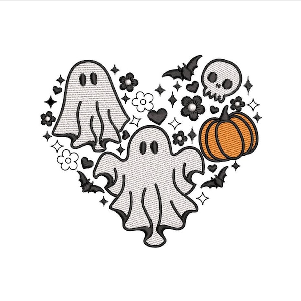 Boo-borduurontwerp, Ghosts-borduurontwerp, Halloween-borduurbestand, 4 maten, Instant Download