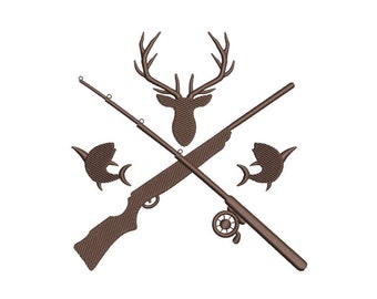 Hunting and Fishing Embroidery Design, 4 sizes, Instant Download