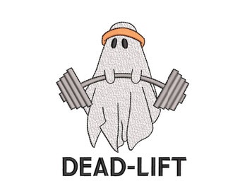 Gym Ghost Embroidery Design, Dead Lift Embroidery Design, Halloween Embroidery File, 3 sizes, Instant Download
