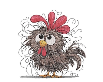 Fun Crazy Chicken Embroidery Design, 3 sizes, Instant Download