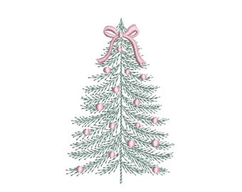 Christmas Tree Bow Winter Xmas Embroidery Design, 4 sizes, Instant Download