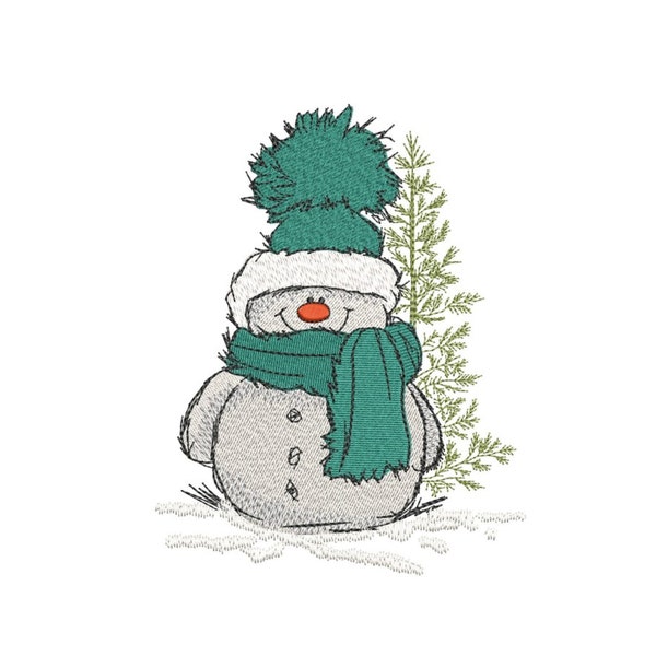 Snowman Embroidery Design, Christmas Embroidery File, 3 sizes, Instant Download