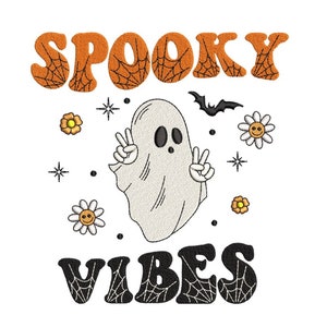 Spooky Vibes Stickdatei, Halloween Stickdatei, 4 Größen, Instant Download
