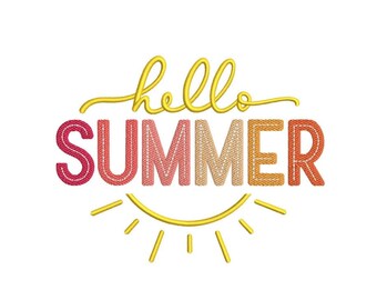 Hello Summer Embroidery Design, 3 sizes, Instant Download