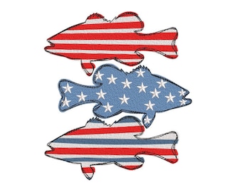 American Flag, Fish, 4th July, Patriotic, Independence Day Embroidery Design, 3 sizes, Instant Download