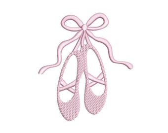 Pink Ballet Slippers Machine Embroidery Design, 6 sizes, Instant Download