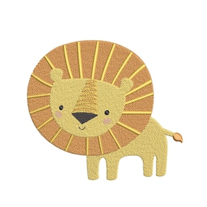 Diseño de bordado de león de dibujos animados, 4 tamaños, descarga instantánea