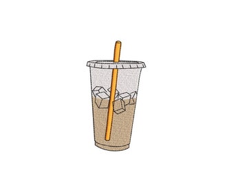 Iced Coffee Embroidery Design, 3 sizes, Instant Download