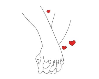 Holding Hands Embroidery Design, 4 sizes, Instant Download