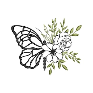 Flower Butterfly Embroidery Design, 3 sizes, Instant Download