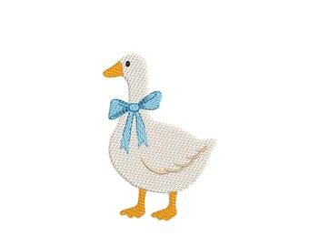 Duck with Blue Bow Machine Embroidery Design, 3 sizes, Instant Download